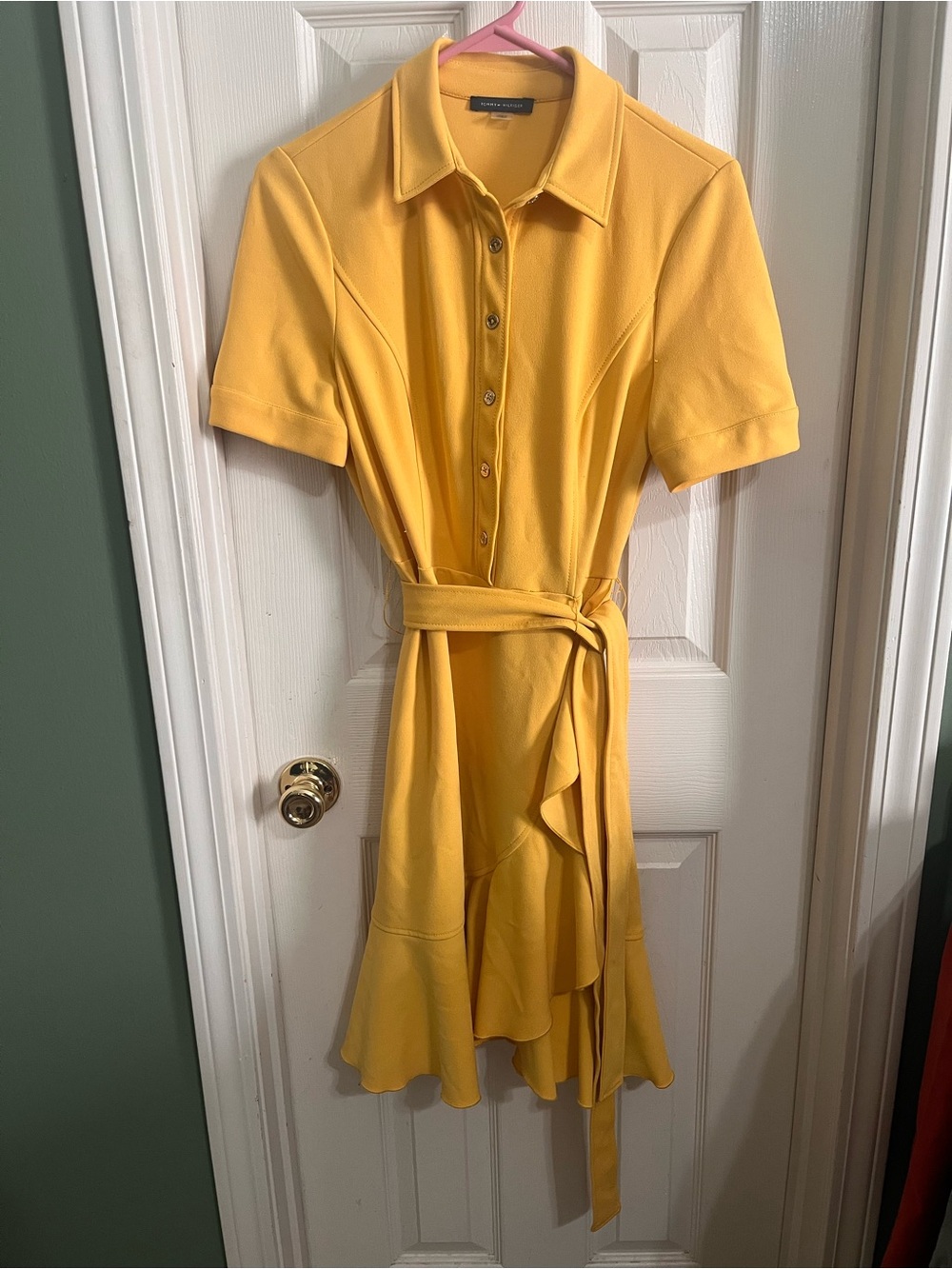 Tommy Hilfiger Mustard Short-Sleeve Wrap Midi Dress Size 4 - Picture 2 of 12